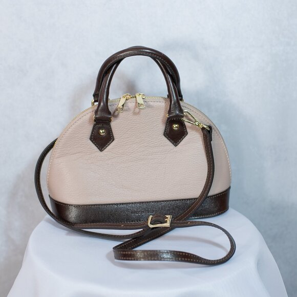 Divina Firenze Leather Convertible Dome Crossbody Bag Made in Italy Beige Brown - Picture 4 of 10